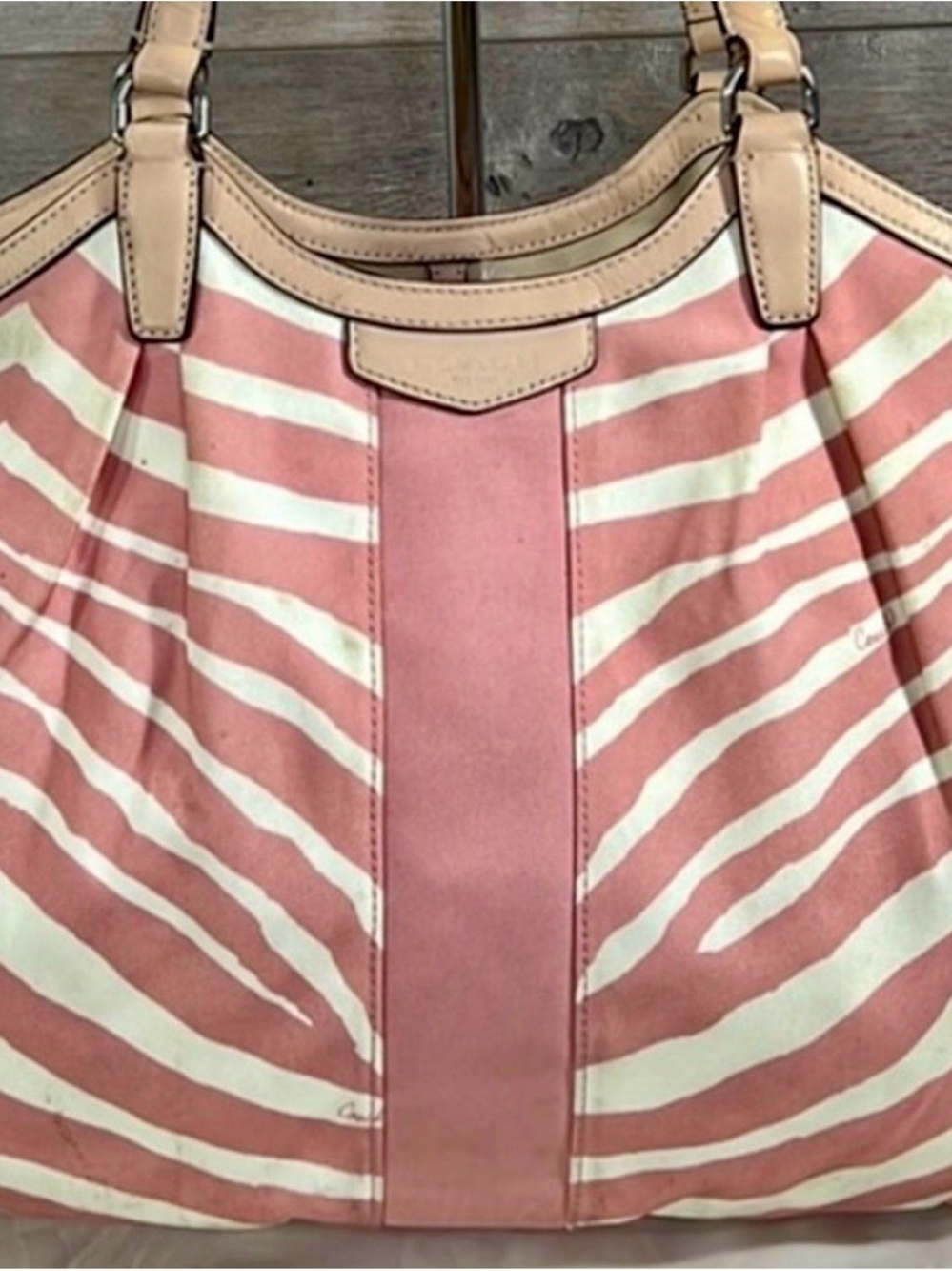 Coach Devin Pink Tulle Peyton Zebra Print Shoulder Bag Tote